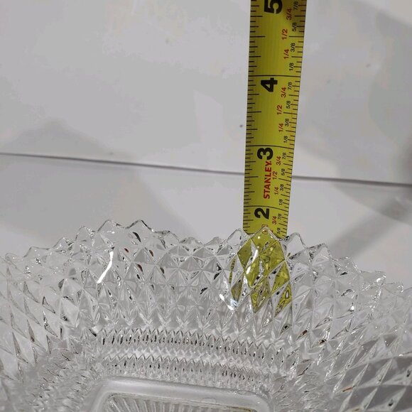 Clear Depression Glass Diamond Cut Candy Dish Candle Holder Sawtooth Edges Set 3 - Picture 6 of 12
